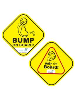 Baby Moo - Bump and Baby On Board Car Safety Sign with Suction Cup Clip 2 Pack-Yellow