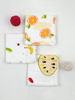 Baby Moo - Fun With Fruits Multicolour 3 Pack Large Muslin NaPackin