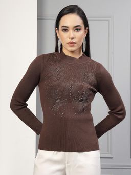 Mafadeny - Embellished Full Sleeves Ribbed Top