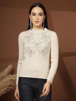Mafadeny - Embellished Full Sleeves Ribbed Top