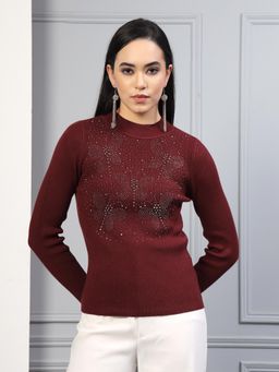 Mafadeny - Embellished Full Sleeves Ribbed Top