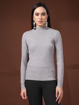 Mafadeny - Women Ribbed High Neck Fitted Top