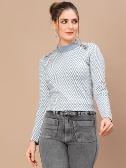 Mafadeny - Blue Chevron High Neck Top