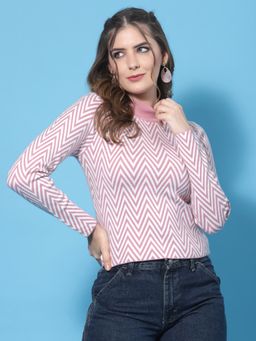 Mafadeny - Peach Chevron High Neck Top