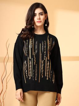 Mafadeny - Embellished Full Sleeves Round Neck Pullover