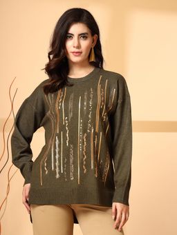 Mafadeny - Embellished Full Sleeves Round Neck Pullover