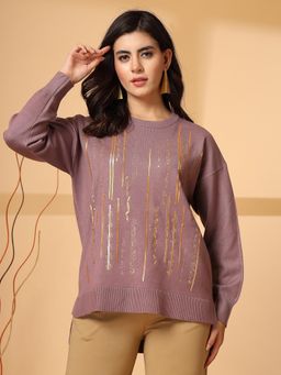 Mafadeny - Embellished Full Sleeves Round Neck Pullover