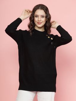 Mafadeny - Black Solid Longline Pullover