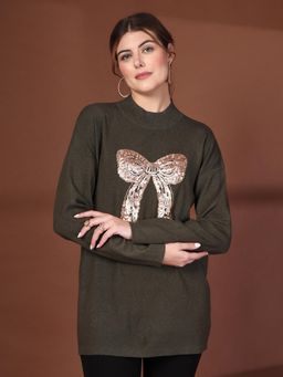 Mafadeny - Green Sequined Details Longline Top