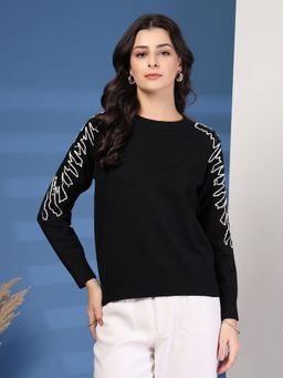 Mafadeny - Embroidered Sleeve Knitted Top