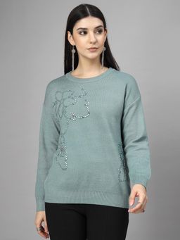 Mafadeny - Embellished Cuffed Sleeves Regular Top