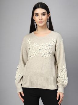 Mafadeny - Floral Embroidered Round Neck Top
