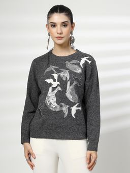 Mafadeny - Grey Embellished Knitted Top