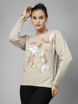 Mafadeny - Khaki Embellished Knitted Top