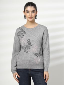 Mafadeny - Butterfly Embroidered Knitted Sweater