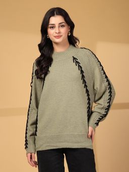 Mafadeny - Green Lace Detail Embroidered Pullover