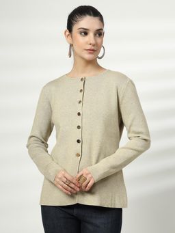 Mafadeny - Beige Casual Solid Cardigan