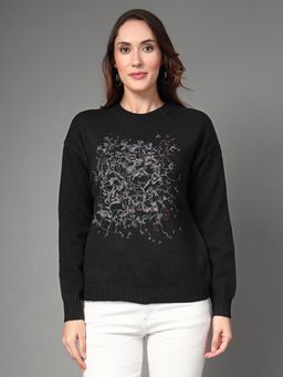 Mafadeny - Round Neck Self Design Cuffed Sleeves Pullover