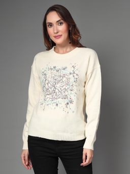 Mafadeny - Round Neck Self Design Cuffed Sleeves Pullover