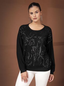 Mafadeny - Women Embellished Round Neck Pullover