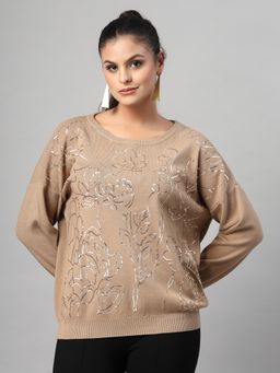 Mafadeny - Women Embellished Round Neck Pullover