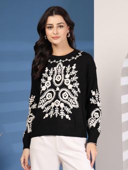 Mafadeny - Embroidered Round Neck Sweater