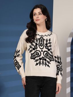 Mafadeny - Embroidered Round Neck Sweater