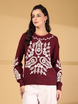 Mafadeny - Embroidered Round Neck Sweater