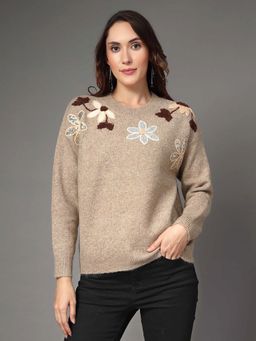Mafadeny - Brown Floral Embroidered Pullover