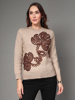 Mafadeny - Khaki Floral Embroidered Pullover
