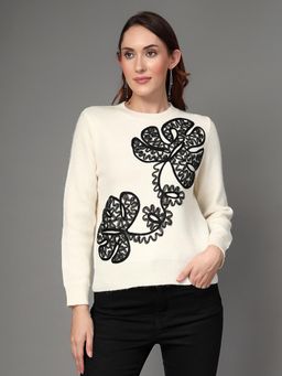 Mafadeny - White Floral Embroidered Pullover