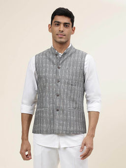 Fabindia - Grey Cotton Woven Slim Fit Gilet