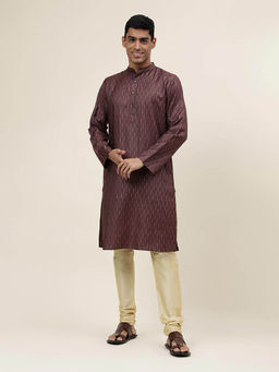 Fabindia - Brown Viscose Silk Hand Block Printed Slim Fit Long Kurta