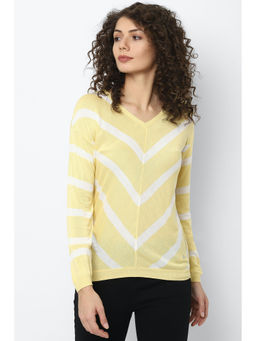 Allen Solly - Women Yellow Stripes Casual T-Shirt