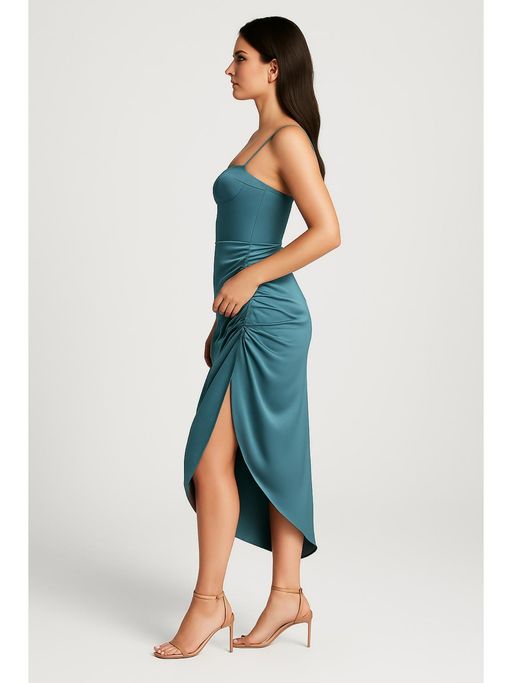 cider blue silk dress This dress really tells you that you have a tiny waist #ciderdress  #satindress