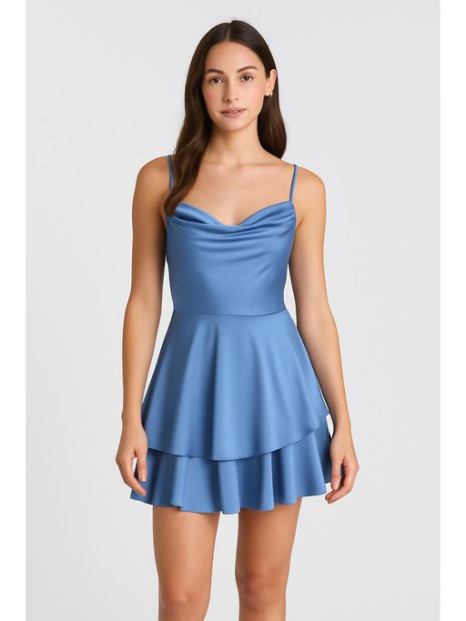 Buy Cider Cowl Neck Satin Layered Mini Dress Online Buy Cider Cowl Neck Satin Layered Mini Dress Online