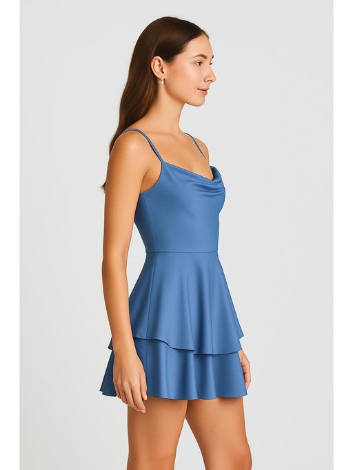 Buy Cider Cowl Neck Satin Layered Mini Dress Online