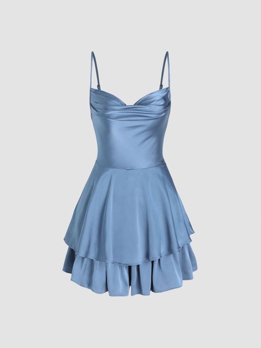 Buy Cider Cowl Neck Satin Layered Mini Dress Online