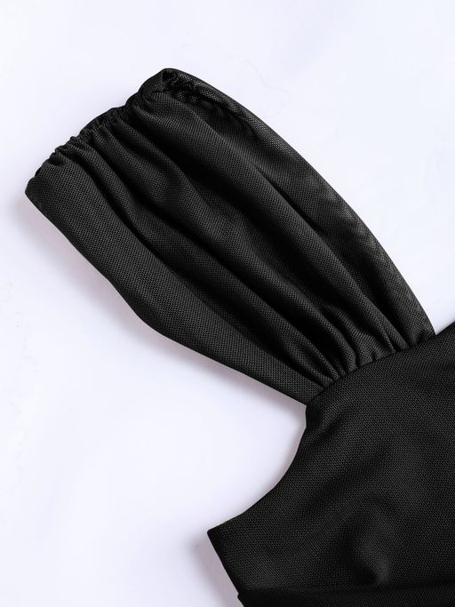 Buy Cider Black Solid Mesh Asymmetrical Neck Dress Online Buy Cider Black Solid Mesh Asymmetrical Neck Dress Online