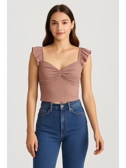 Cider - Solid Twist Ruffle Sleeve Crop Top