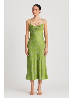 Cider - Floral Cowl Neck Split Midi Dress