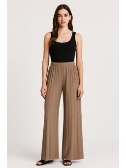 Cider - Solid Elastic Waist Wide Leg Pants