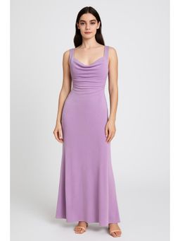 Cider - Solid Cowl Neck Ruffle Maxi Dress