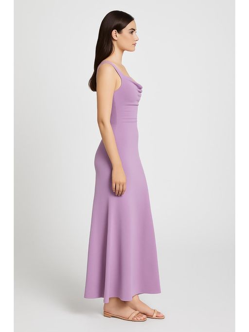 Buy Cider Solid Cowl Neck Ruffle Maxi Dress Online
