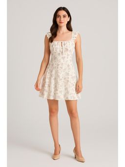 Cider - Dusty Floral Square Neck Drawstring Ruched Short Dress