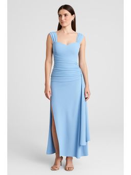Cider - Satin Sweetheart Ruched Split Maxi Dress