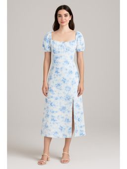 Cider - Floral Puff Sleeve Split Maxi Dress