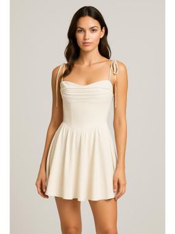 Cider - Cowl Neck Corset Knotted Ruffle Mini Dress