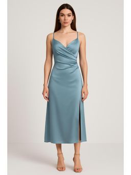 Cider - Solid Satin Slit Midi Dress