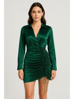 Cider - Solid Drawstring Satin Mini Dress